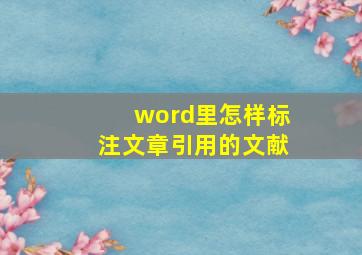 word里怎样标注文章引用的文献