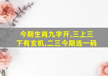 今期生肖九字开,三上三下有玄机,二三今期选一码