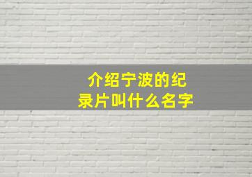 介绍宁波的纪录片叫什么名字