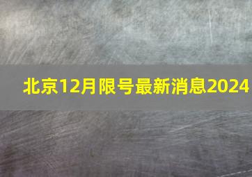 北京12月限号最新消息2024