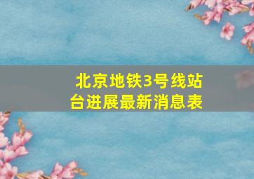 北京地铁3号线站台进展最新消息表