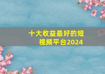 十大收益最好的短视频平台2024