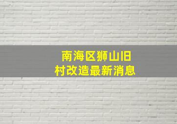 南海区狮山旧村改造最新消息