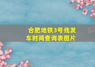 合肥地铁3号线发车时间查询表图片