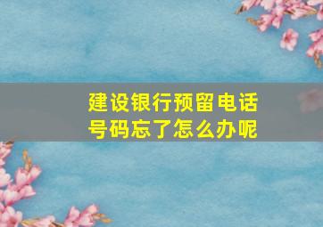 建设银行预留电话号码忘了怎么办呢