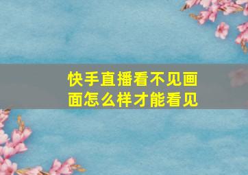 快手直播看不见画面怎么样才能看见