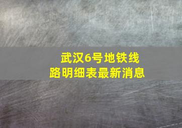 武汉6号地铁线路明细表最新消息