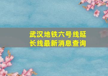 武汉地铁六号线延长线最新消息查询