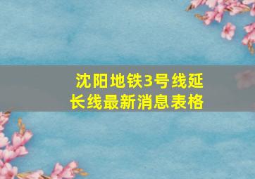 沈阳地铁3号线延长线最新消息表格