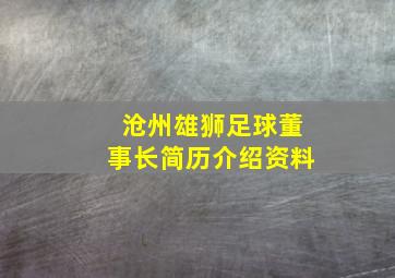 沧州雄狮足球董事长简历介绍资料