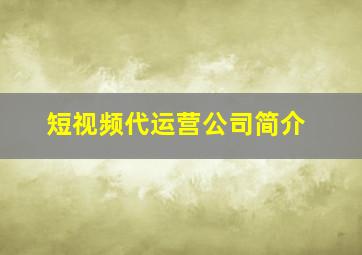 短视频代运营公司简介