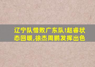 辽宁队惜败广东队!赵睿状态回暖,徐杰周鹏发挥出色