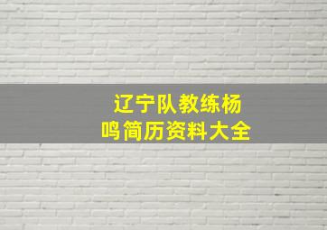 辽宁队教练杨鸣简历资料大全