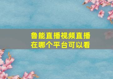 鲁能直播视频直播在哪个平台可以看